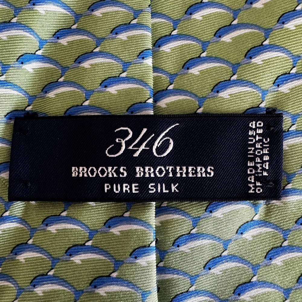 Brooks‎ Brothers 346 Silk Necktie Green Blue Whales Made in USA - Picture 2 of 3